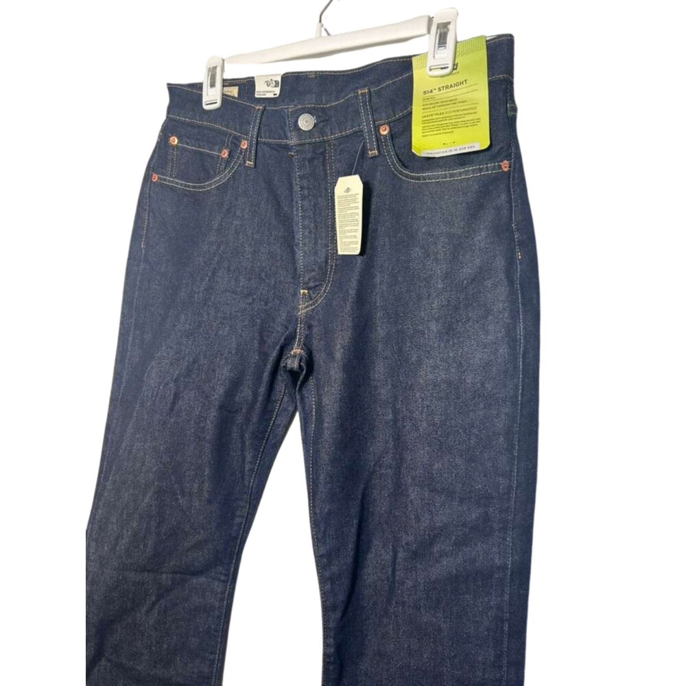 Levi's 514 Straight Jeans Men's Size 33 x 29 Dark Washed Denim Stretch New - Picture 2 of 5